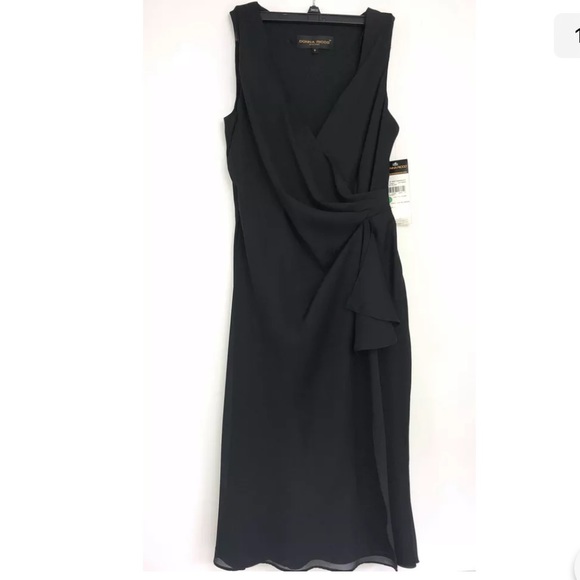 Black Dress Donna Ricco Wrap Style Size 8 Nwt - Picture 1 of 6